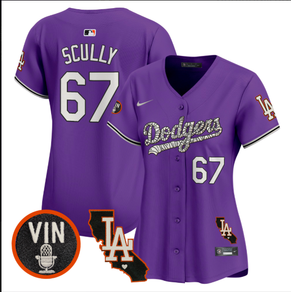 Women Los Angeles Dodgers #67 Scully 2025 purple Limited Stitched Jersey->women mlb jersey->Women Jersey